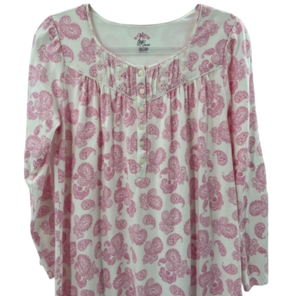 Aria Long Sleeve Night Gown White/Pink Paisley Size Small - Picture 3 of 6